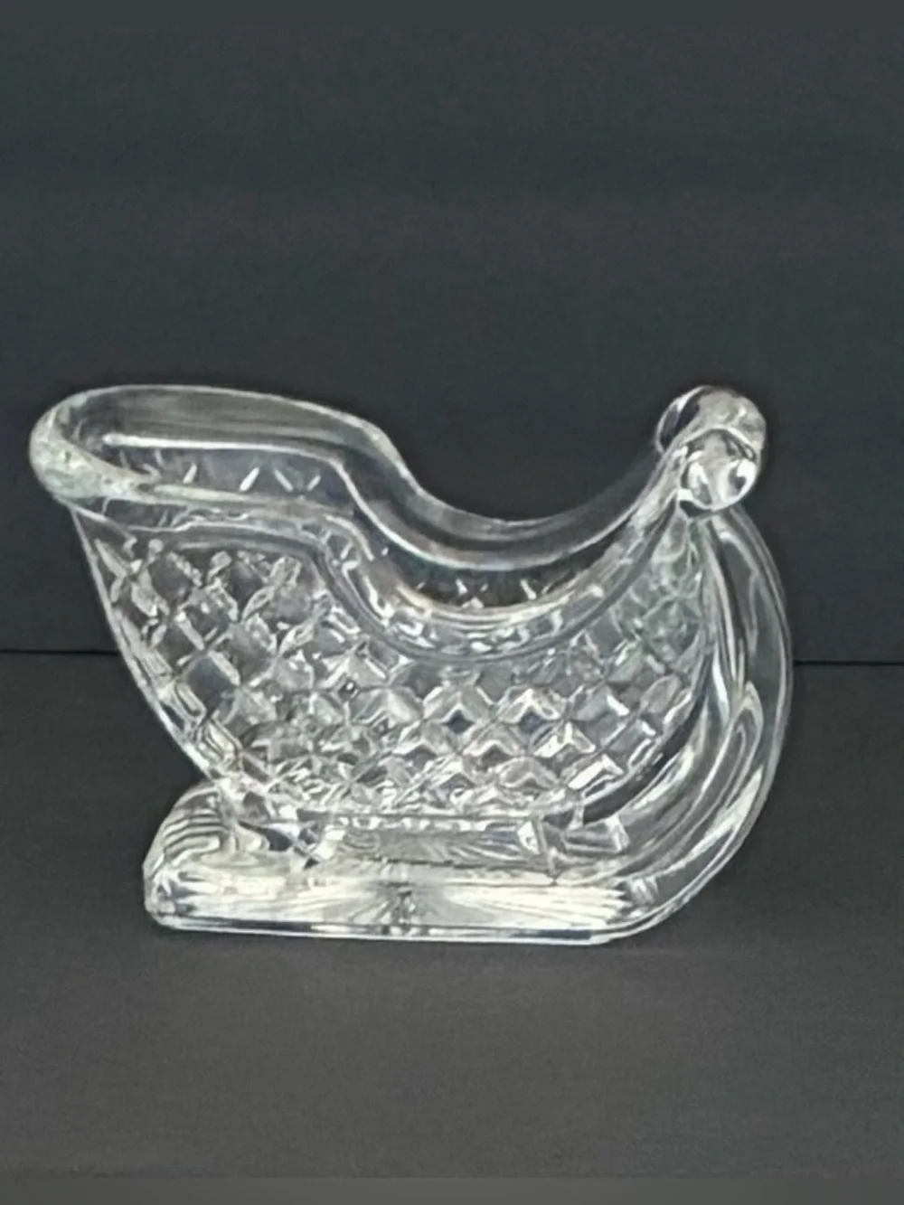 Vintage Lead Crystal Santa’s Sleigh Candy Dish 6.5